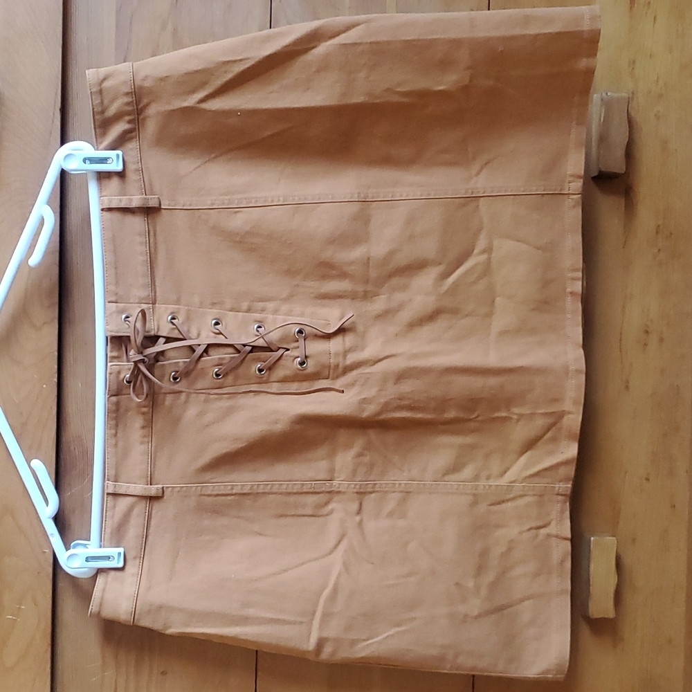 Forever 21: Lace-up Front Mini Skirt, Camel